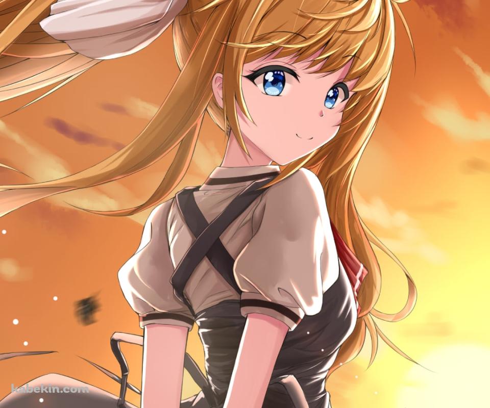 夕暮れ時の海と振り返る神尾観鈴（かみおみすず） / AIRのAndroidの壁紙(960px x 800px) スマホ用