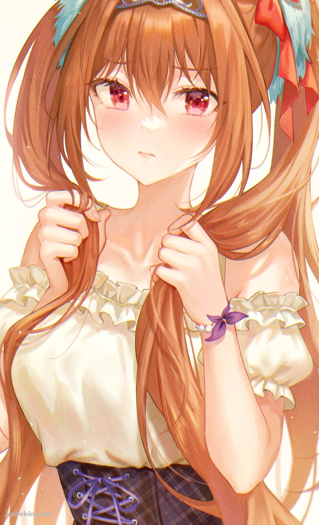 オレンジのロングヘア―の両端を掴む可愛いダイワスカーレット / ウマ娘プリティーダービーのAndroidの壁紙(1080px x 1776px) スマホ用