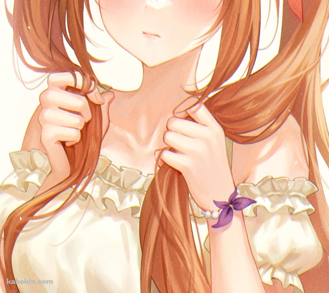 オレンジのロングヘア―の両端を掴む可愛いダイワスカーレット / ウマ娘プリティーダービーのAndroidの壁紙(1080px x 960px) スマホ用