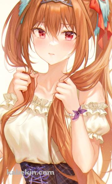 オレンジのロングヘア―の両端を掴む可愛いダイワスカーレット / ウマ娘プリティーダービーのAndroidの壁紙(360px x 592px) スマホ用