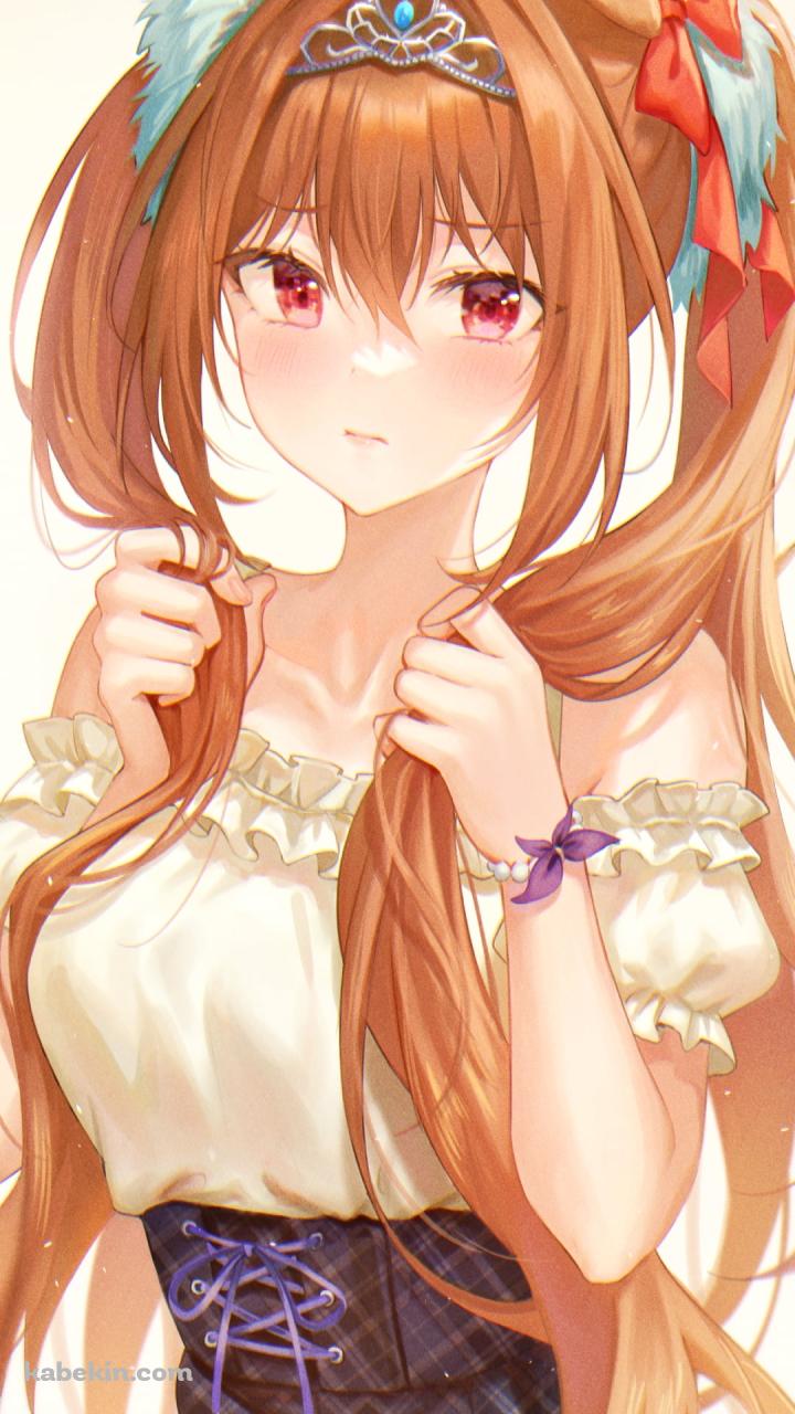 オレンジのロングヘア―の両端を掴む可愛いダイワスカーレット / ウマ娘プリティーダービーのAndroidの壁紙(720px x 1280px) スマホ用