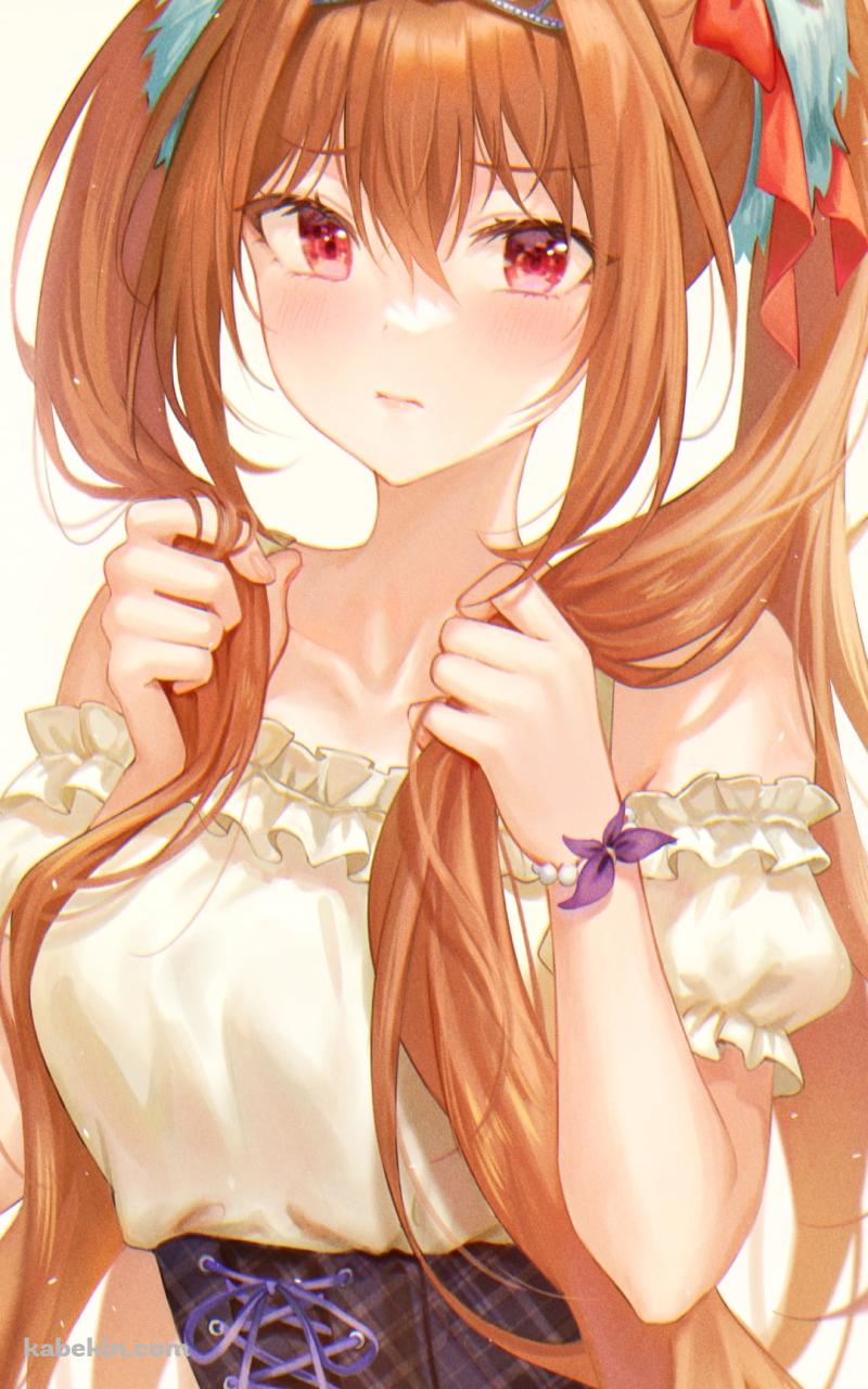 オレンジのロングヘア―の両端を掴む可愛いダイワスカーレット / ウマ娘プリティーダービーのAndroidの壁紙(800px x 1280px) スマホ用