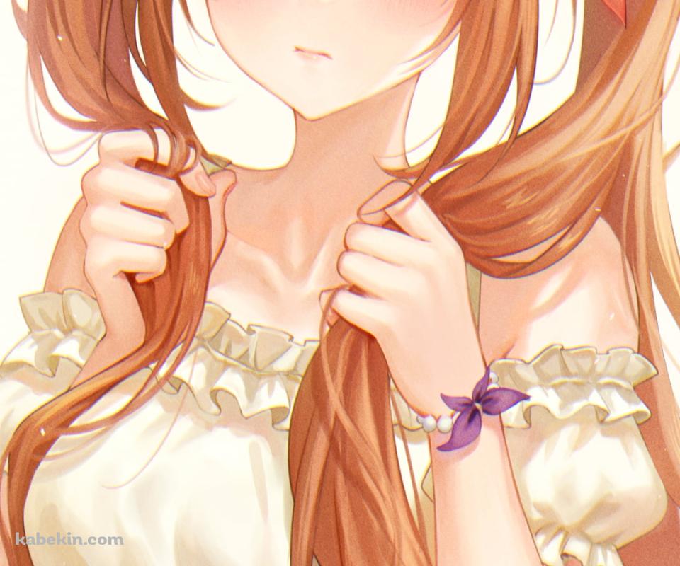 オレンジのロングヘア―の両端を掴む可愛いダイワスカーレット / ウマ娘プリティーダービーのAndroidの壁紙(960px x 800px) スマホ用