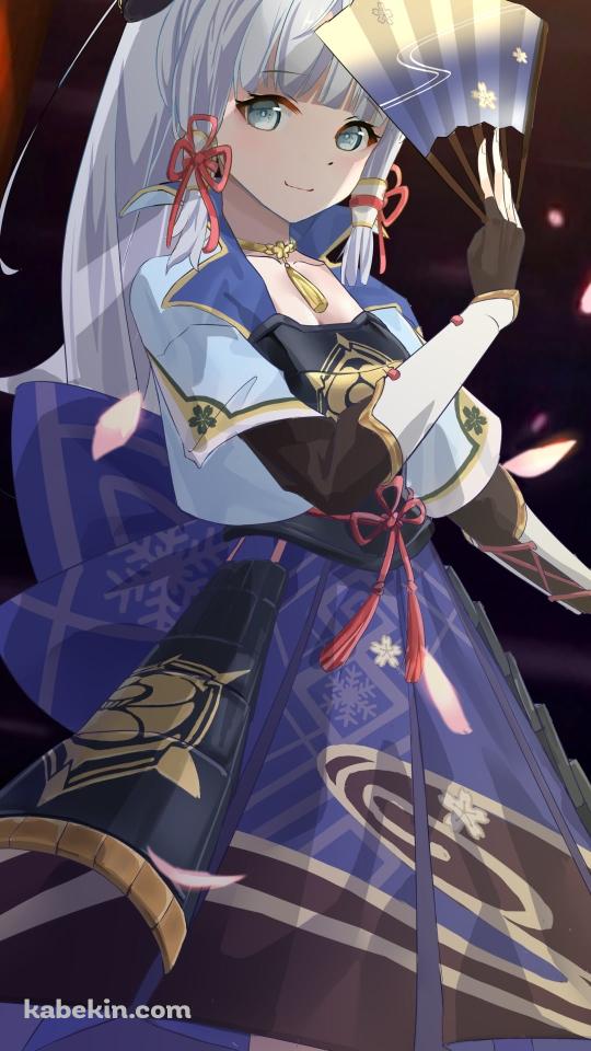 桜舞う中で扇子を持って舞う神里綾華 / 原神のAndroidの壁紙(540px x 960px) スマホ用