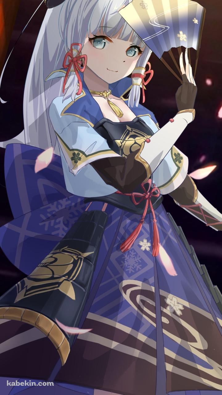 桜舞う中で扇子を持って舞う神里綾華 / 原神のAndroidの壁紙(720px x 1280px) スマホ用