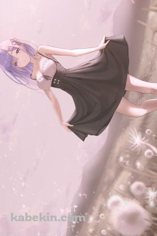 タンポポの綿毛とスカートの裾を持つレム / リゼロ / re:ゼロから始める異世界生活のAndroidの壁紙(320px x 480px) スマホ用