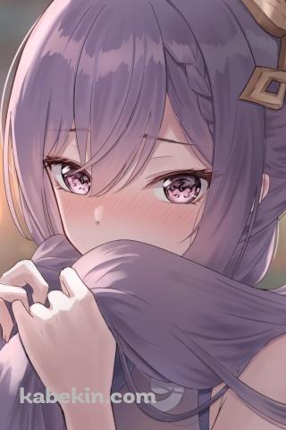 紫の長い髪で顔を隠す刻晴 / 原神のAndroidの壁紙(320px x 480px) スマホ用