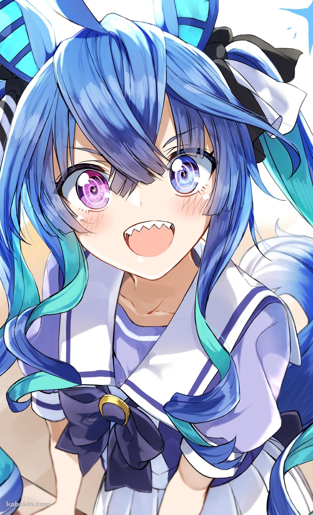 机に両手をついた笑顔のツインターボ / ウマ娘プリティーダービーのAndroidの壁紙(1080px x 1776px) スマホ用