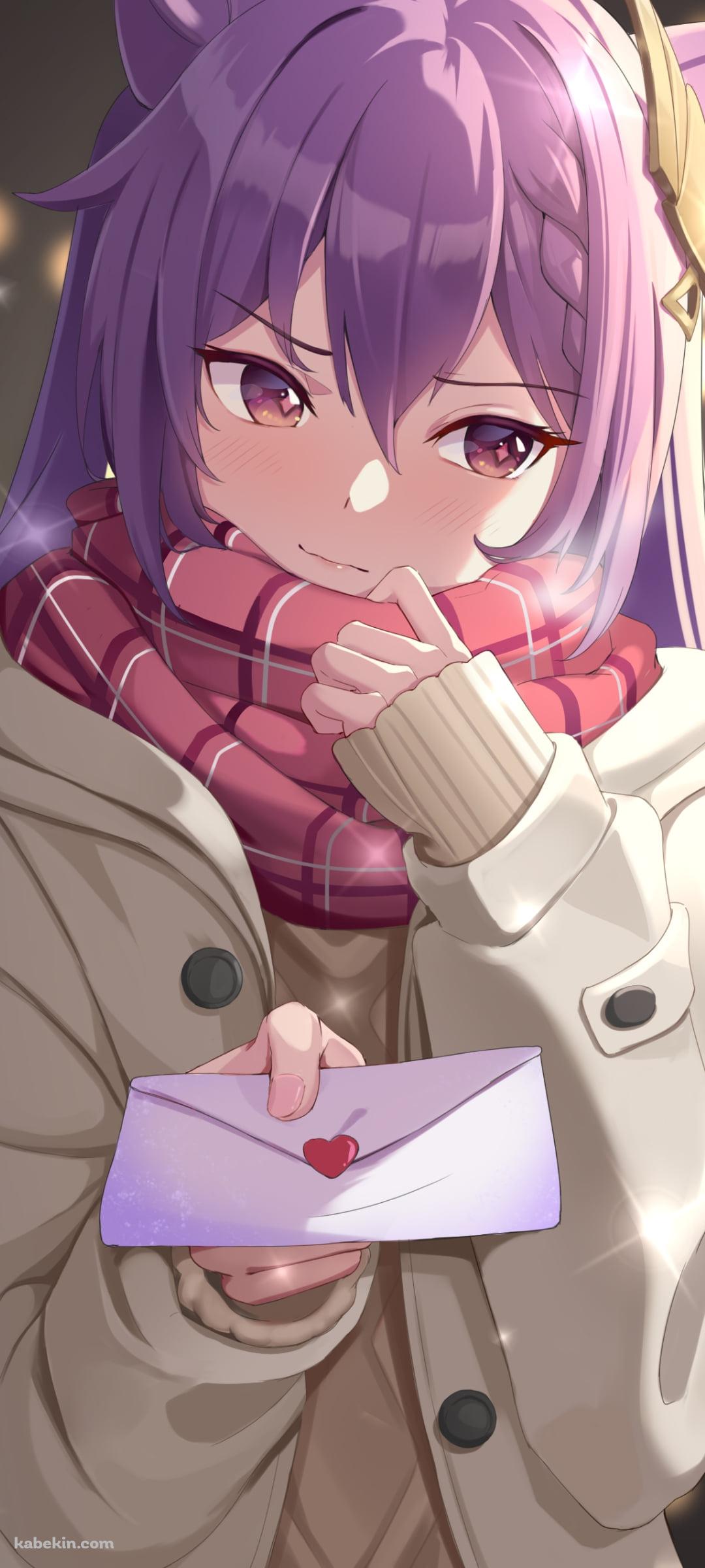 照れながらハートのシールで封をしたラブレターを渡す可愛い刻晴 / 原神のAndroidの壁紙(1080px x 2400px) スマホ用