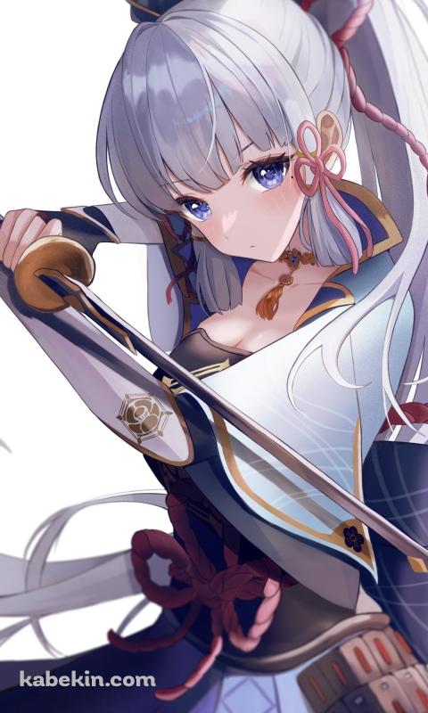 霞の構えで剣を持つ神里綾華（かみさとあやか） / 原神のAndroidの壁紙(480px x 800px) スマホ用