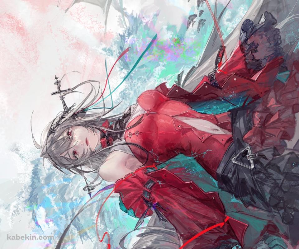 下から見上げた赤い服を着た綺麗な濁心スカジ / アークナイツのAndroidの壁紙(960px x 800px) スマホ用