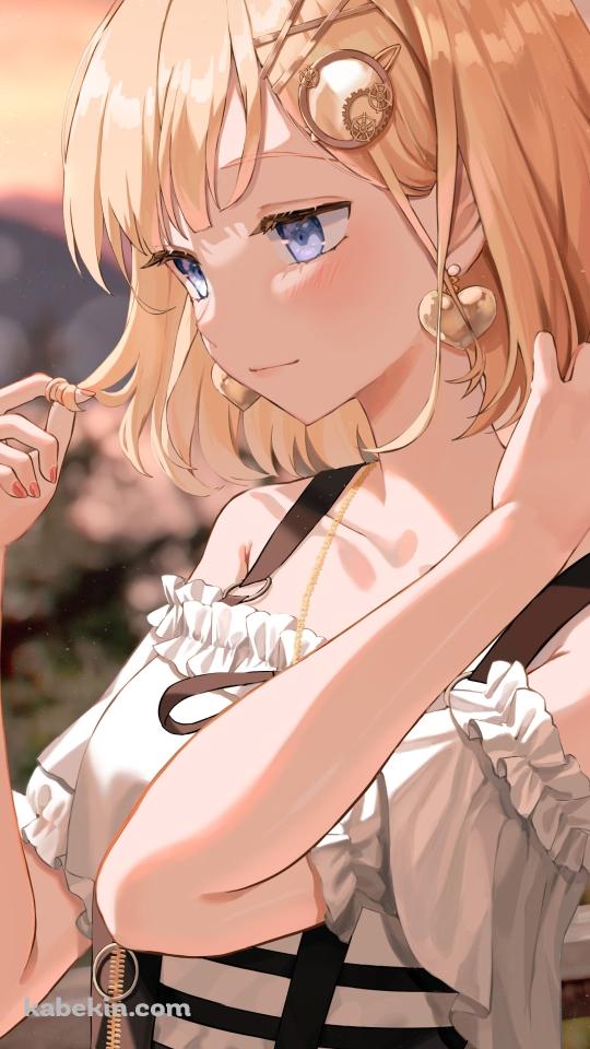 夕暮れ、髪を触り見つめるワトソン・アメリア / ホロライブ / バーチャルYouTuber / VtuberのAndroidの壁紙(540px x 960px) スマホ用