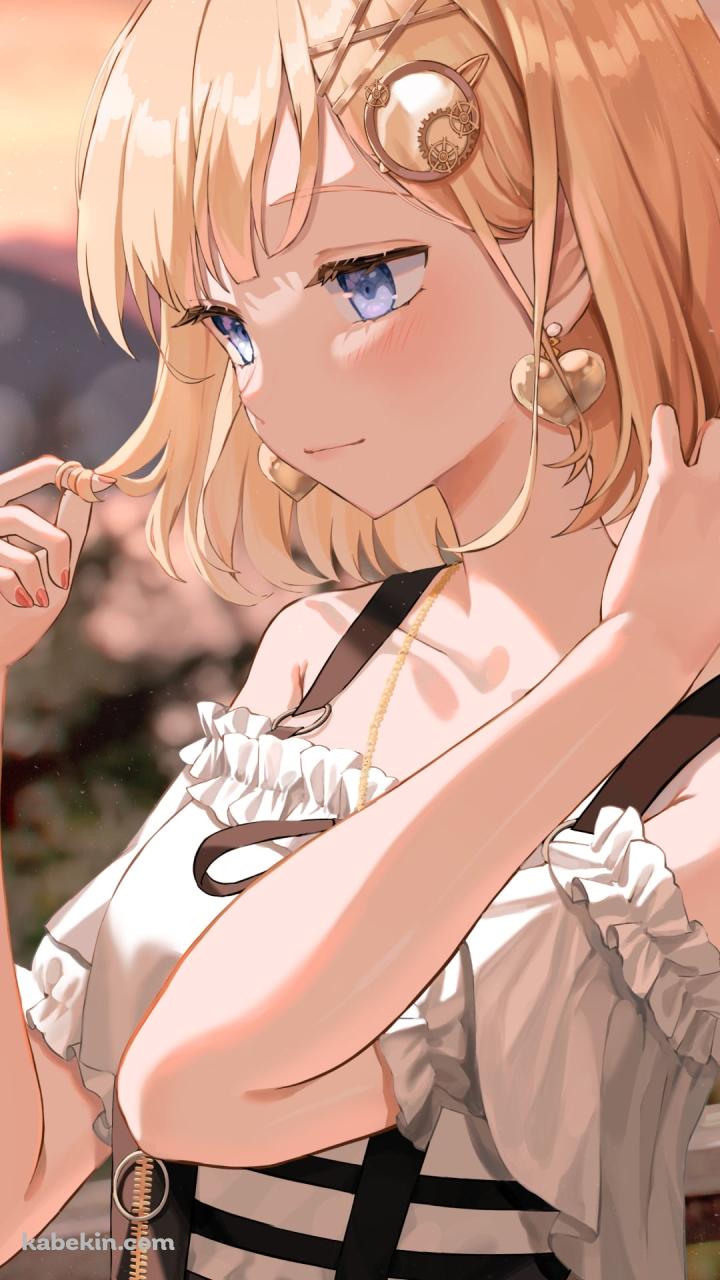 夕暮れ、髪を触り見つめるワトソン・アメリア / ホロライブ / バーチャルYouTuber / VtuberのAndroidの壁紙(720px x 1280px) スマホ用
