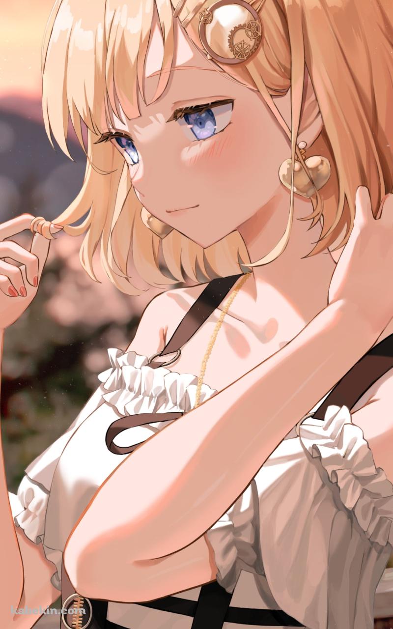 夕暮れ、髪を触り見つめるワトソン・アメリア / ホロライブ / バーチャルYouTuber / VtuberのAndroidの壁紙(800px x 1280px) スマホ用
