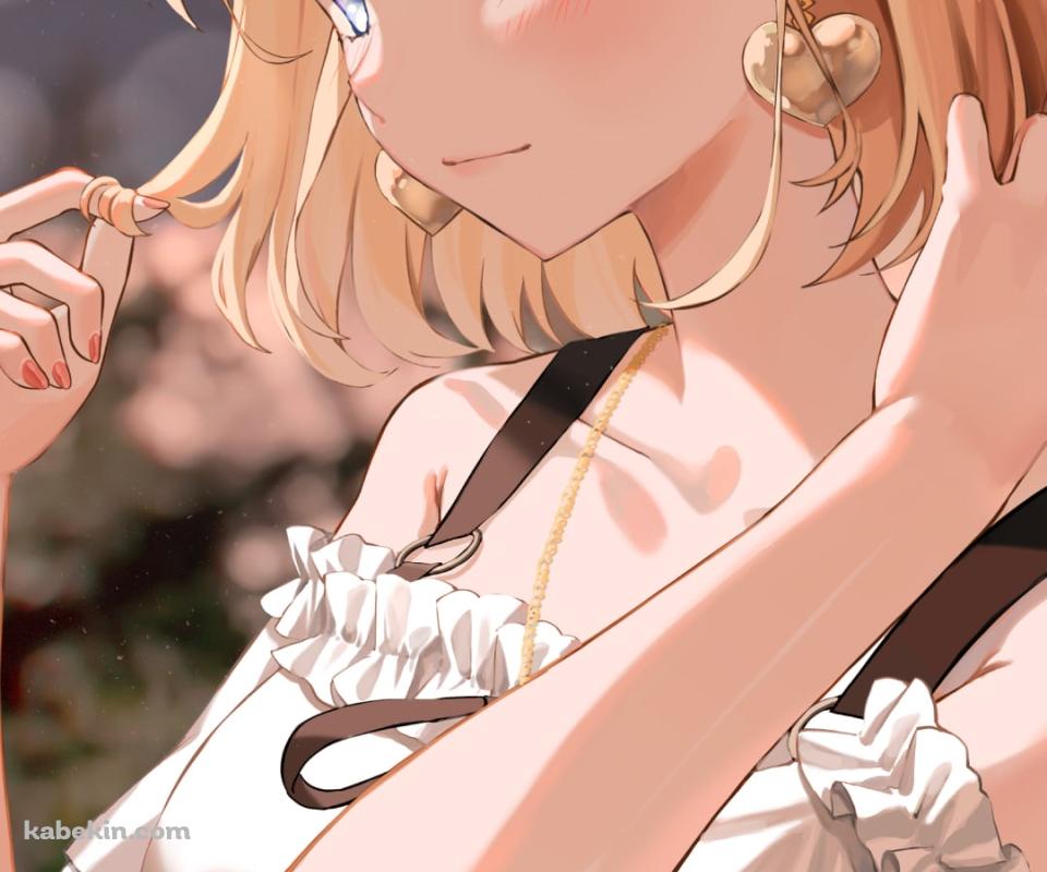 夕暮れ、髪を触り見つめるワトソン・アメリア / ホロライブ / バーチャルYouTuber / VtuberのAndroidの壁紙(960px x 800px) スマホ用