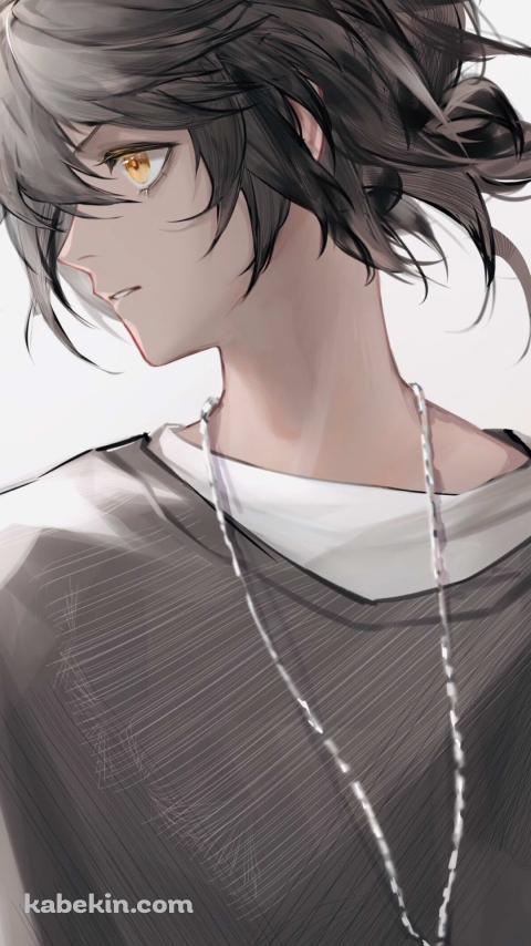 横を見つめるかっこいいソーンズ / 黒い服 / 白い羽のネックレス / アークナイツのAndroidの壁紙(480px x 854px) スマホ用