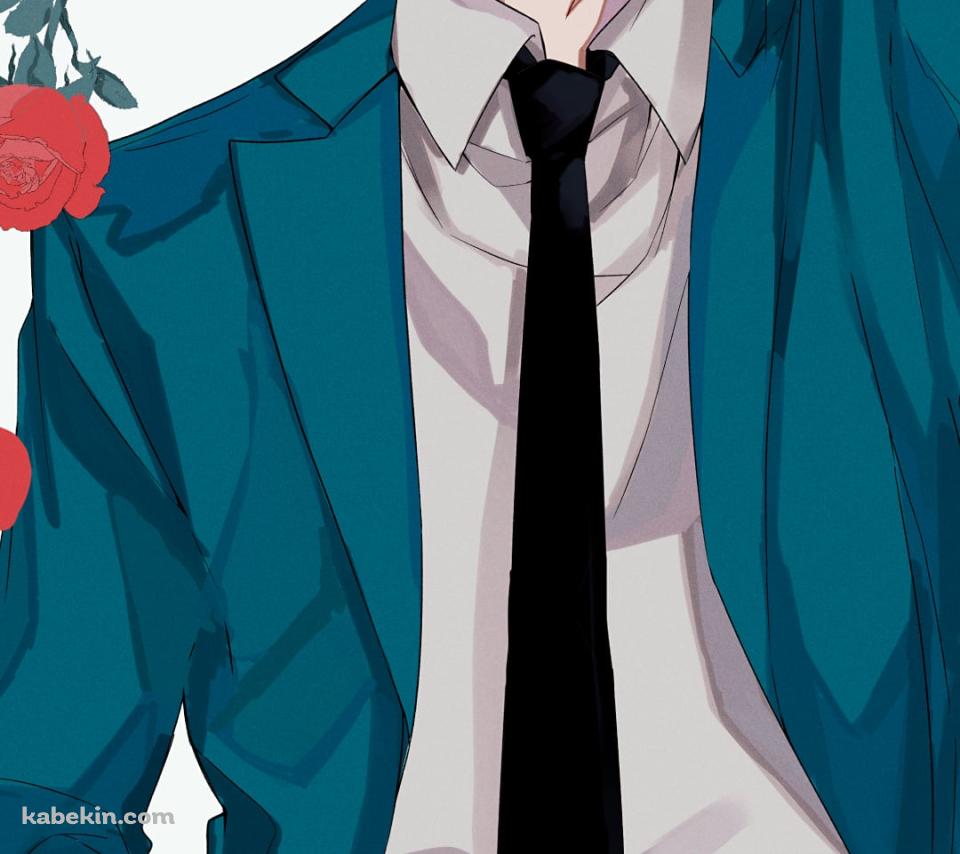 緑のスーツを着て赤い薔薇を持つ五条悟 / 呪術廻戦のAndroidの壁紙(960px x 854px) スマホ用