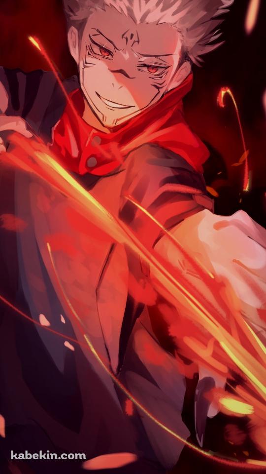 赤い炎の矢を放つ虎杖悠仁（いたどりゆうじ） / 宿儺 / 呪術廻戦のAndroidの壁紙(540px x 960px) スマホ用