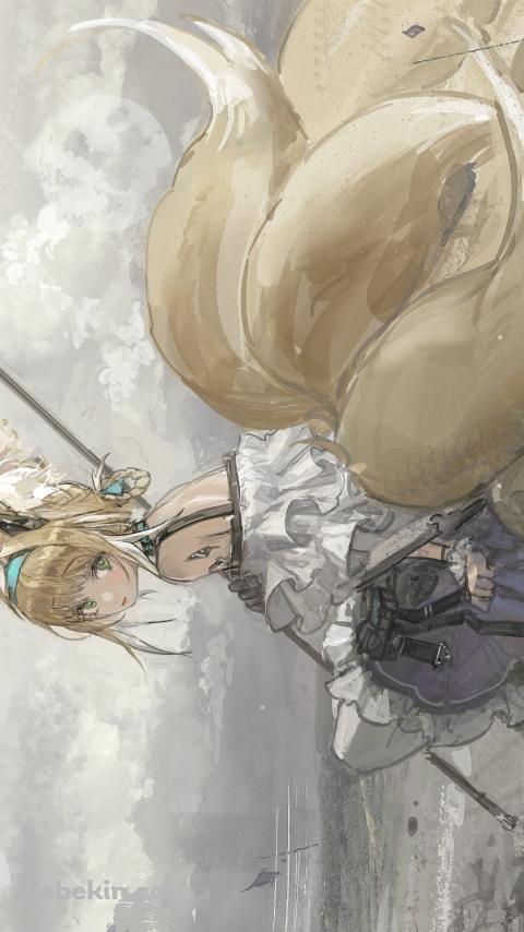 海外の砂浜に座るスズラン / アークナイツのAndroidの壁紙(480px x 854px) スマホ用