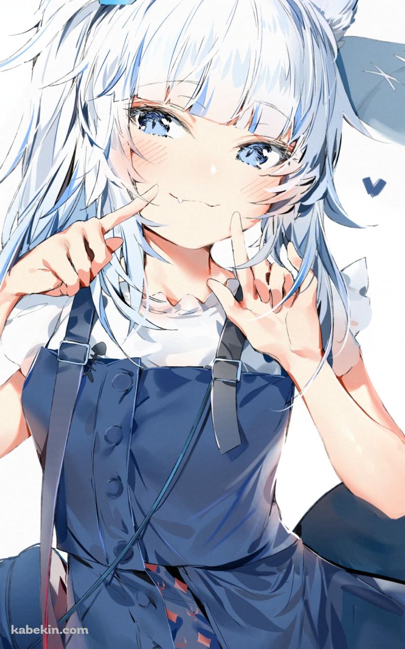 頬っぺたに指をあてて微笑むがうる・ぐら / ホロライブ / バーチャルYouTuber / VtuberのAndroidの壁紙(800px x 1280px) スマホ用