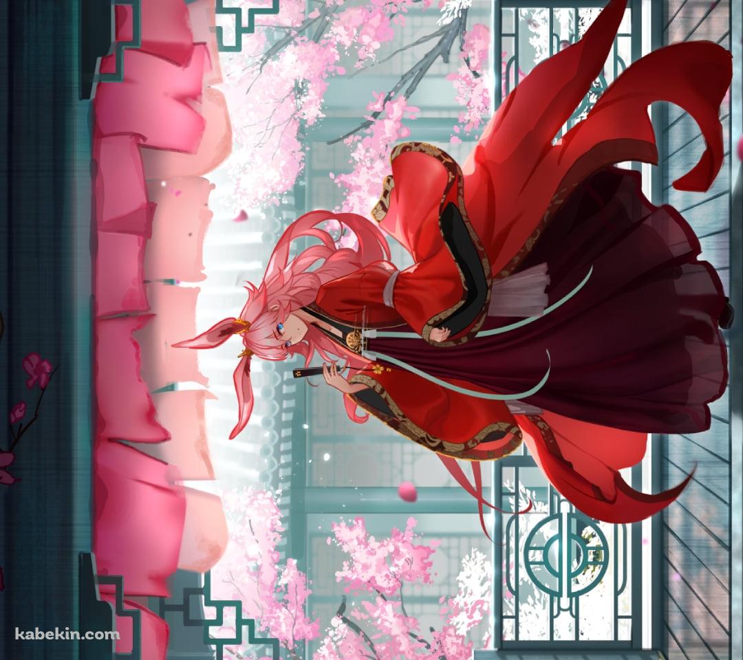 庭園に桜や梅が咲く綺麗な屋敷に佇む八重桜 / 崩壊学園 / 崩壊3rd / 崩坏3rdのAndroidの壁紙(1080px x 960px) スマホ用