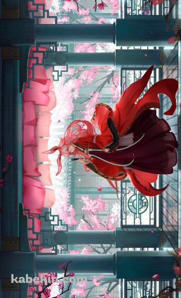 庭園に桜や梅が咲く綺麗な屋敷に佇む八重桜 / 崩壊学園 / 崩壊3rd / 崩坏3rdのAndroidの壁紙(360px x 592px) スマホ用