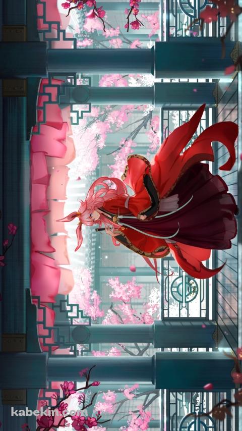 庭園に桜や梅が咲く綺麗な屋敷に佇む八重桜 / 崩壊学園 / 崩壊3rd / 崩坏3rdのAndroidの壁紙(480px x 854px) スマホ用