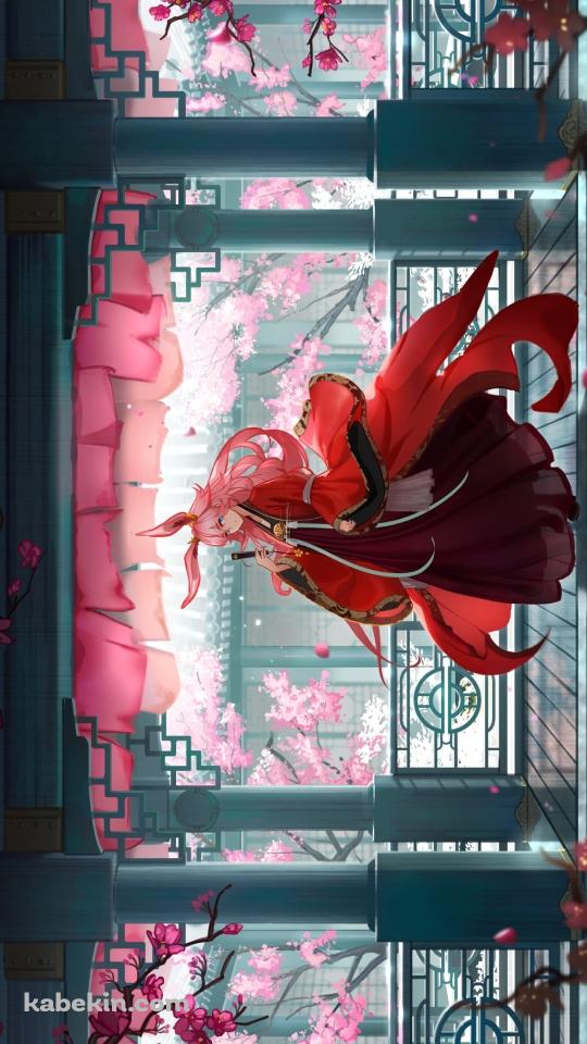 庭園に桜や梅が咲く綺麗な屋敷に佇む八重桜 / 崩壊学園 / 崩壊3rd / 崩坏3rdのAndroidの壁紙(540px x 960px) スマホ用