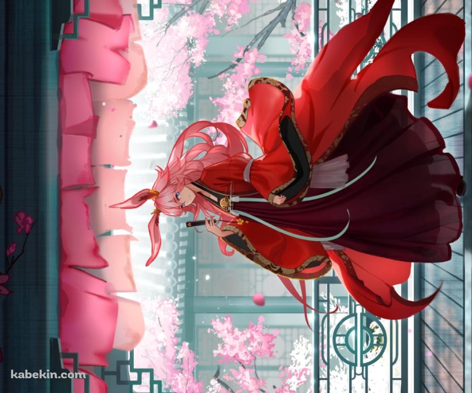 庭園に桜や梅が咲く綺麗な屋敷に佇む八重桜 / 崩壊学園 / 崩壊3rd / 崩坏3rdのAndroidの壁紙(960px x 800px) スマホ用