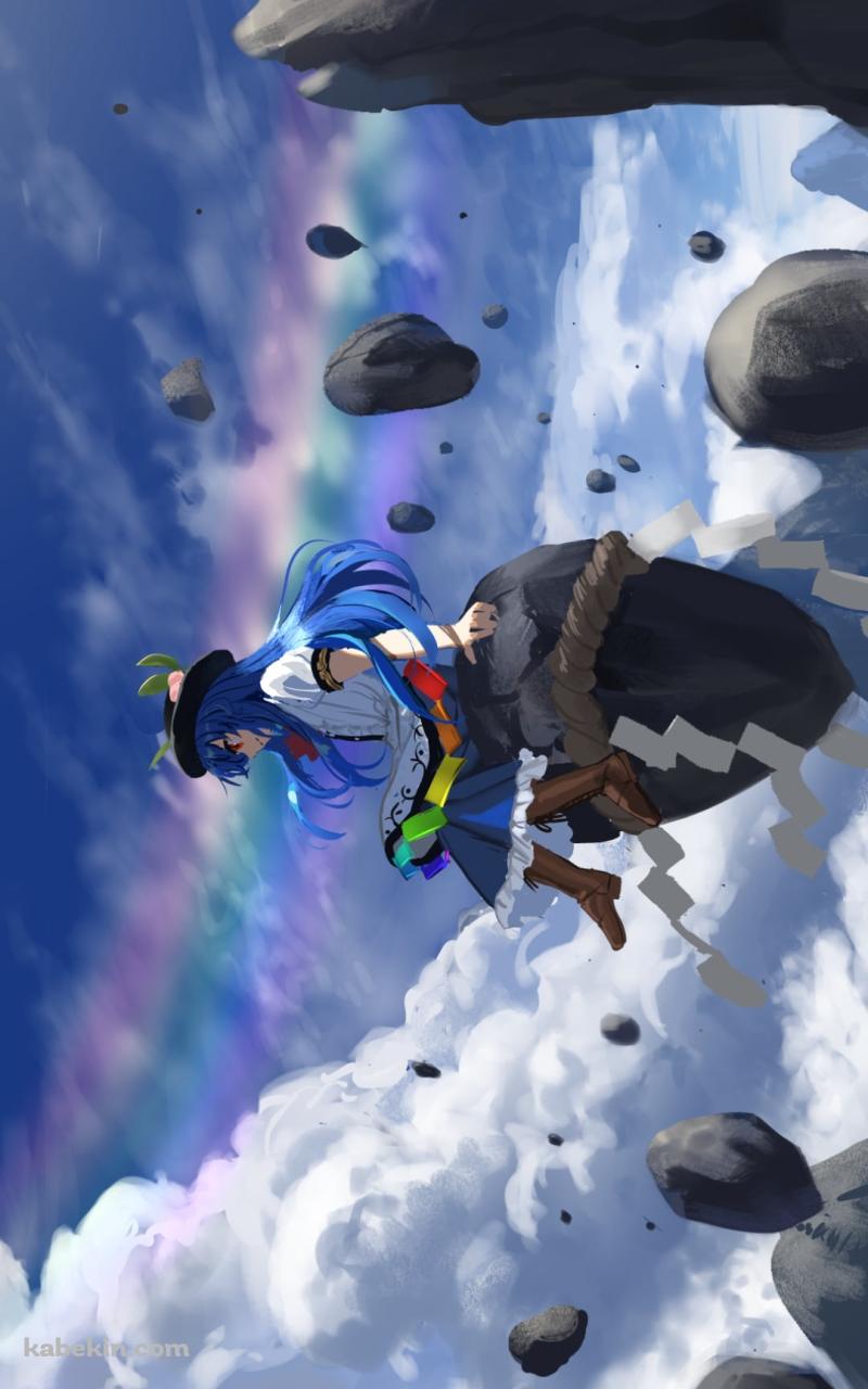 浮遊する岩に乗る比那名居天子（ひななゐてんし） / てんこ / 紙垂 / しめ縄 / 東方のAndroidの壁紙(800px x 1280px) スマホ用