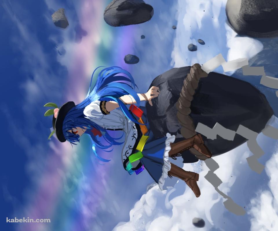 浮遊する岩に乗る比那名居天子（ひななゐてんし） / てんこ / 紙垂 / しめ縄 / 東方のAndroidの壁紙(960px x 800px) スマホ用