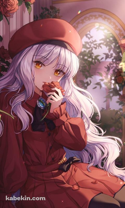 赤い薔薇を持つ可愛いカレン・オルテンシア / fate/grand order / Fate/hollow ataraxiaのAndroidの壁紙(480px x 800px) スマホ用