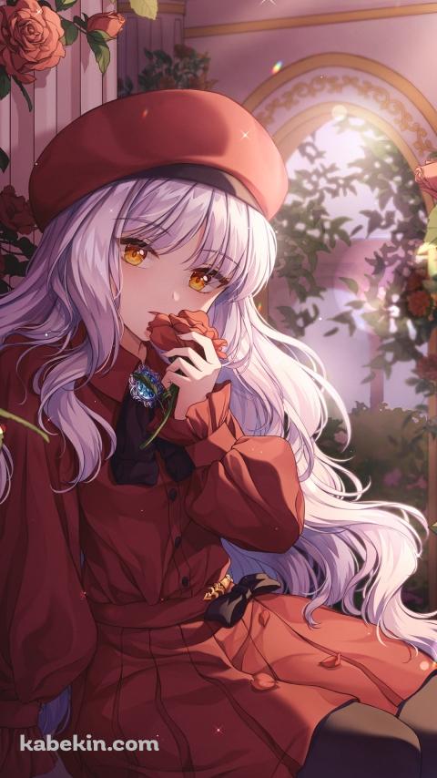 赤い薔薇を持つ可愛いカレン・オルテンシア / fate/grand order / Fate/hollow ataraxiaのAndroidの壁紙(480px x 854px) スマホ用