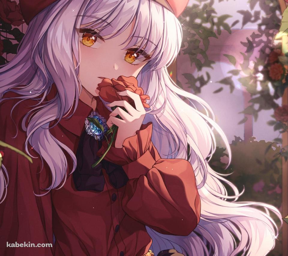 赤い薔薇を持つ可愛いカレン・オルテンシア / fate/grand order / Fate/hollow ataraxiaのAndroidの壁紙(960px x 854px) スマホ用