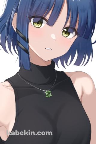 黄緑の瞳でこちらを見つめる山田リョウ / ぼっち・ざ・ろっく!のAndroidの壁紙(320px x 480px) スマホ用