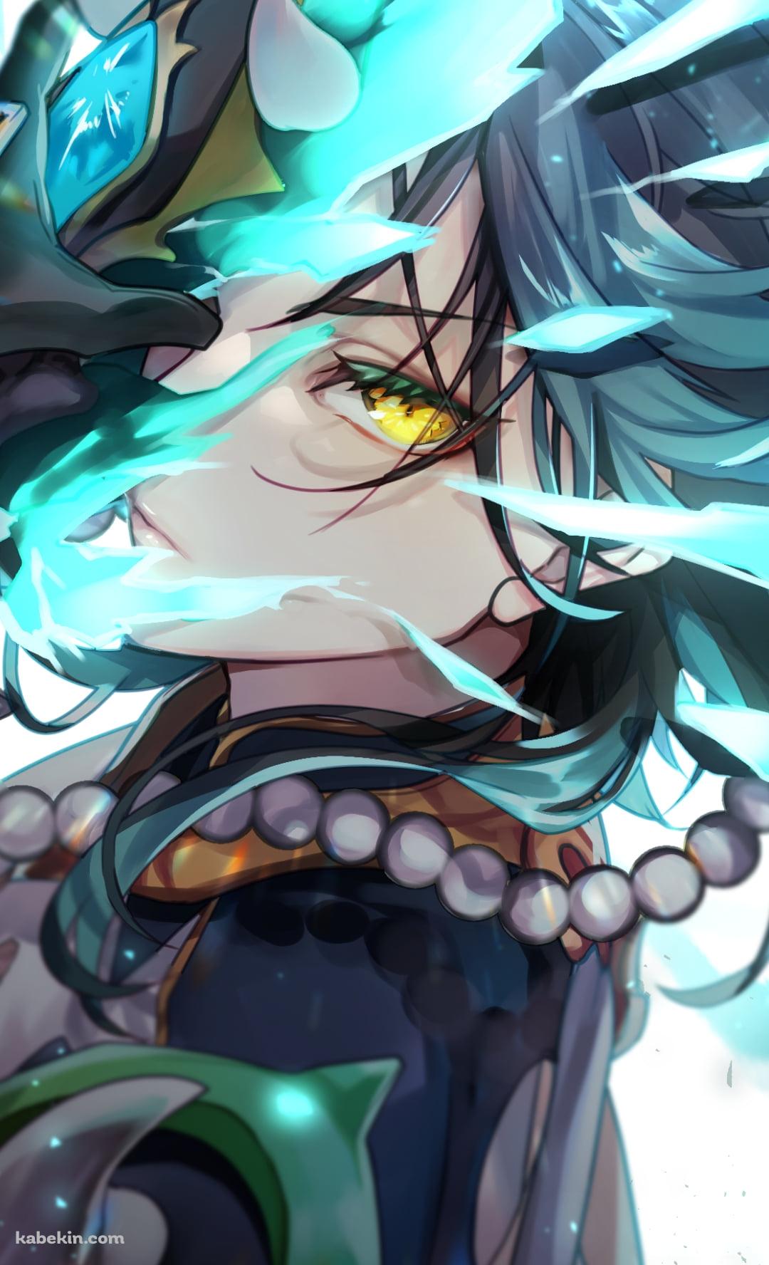 仮面を取りながら黄色い瞳でこちらを睨むかっこいい魈 (しょう) / 原神のAndroidの壁紙(1080px x 1776px) スマホ用