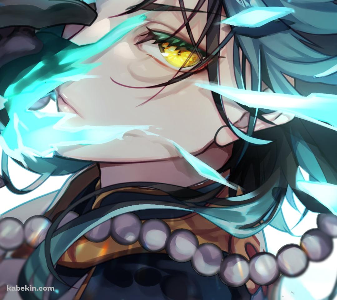 仮面を取りながら黄色い瞳でこちらを睨むかっこいい魈 (しょう) / 原神のAndroidの壁紙(1080px x 960px) スマホ用