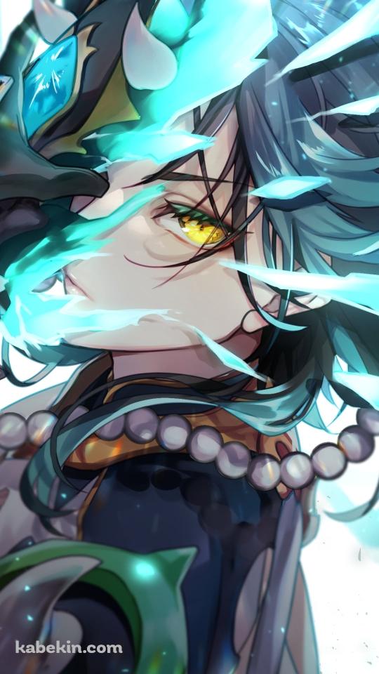 仮面を取りながら黄色い瞳でこちらを睨むかっこいい魈 (しょう) / 原神のAndroidの壁紙(540px x 960px) スマホ用