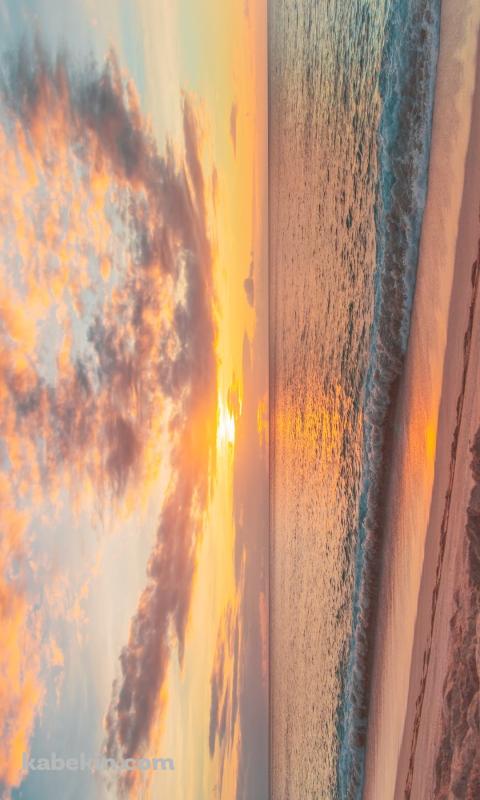 フエルテベントゥラ島 / カナリア諸島の綺麗な海 / 夕陽 / 砂浜 / ビーチのAndroidの壁紙(480px x 800px) スマホ用