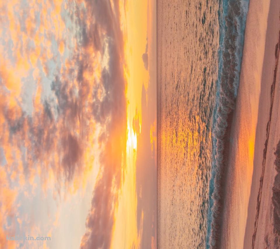 フエルテベントゥラ島 / カナリア諸島の綺麗な海 / 夕陽 / 砂浜 / ビーチのAndroidの壁紙(960px x 854px) スマホ用