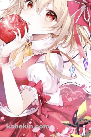 大きなリンゴを持つフランドール・スカーレット / 東方のAndroidの壁紙(320px x 480px) スマホ用