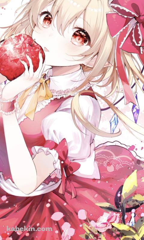 大きなリンゴを持つフランドール・スカーレット / 東方のAndroidの壁紙(480px x 800px) スマホ用