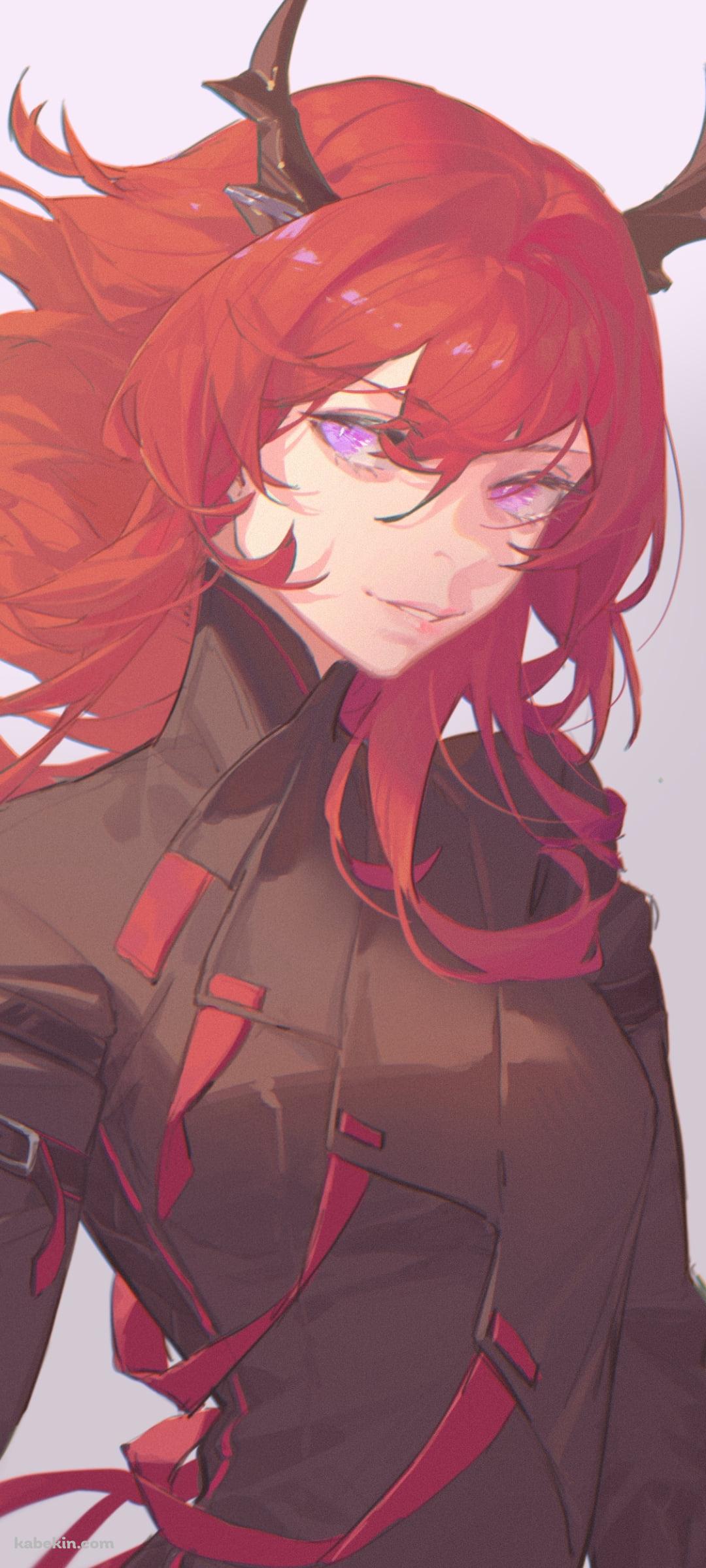 右手で赤い髪を触るスルト / アークナイツのAndroidの壁紙(1080px x 2400px) スマホ用