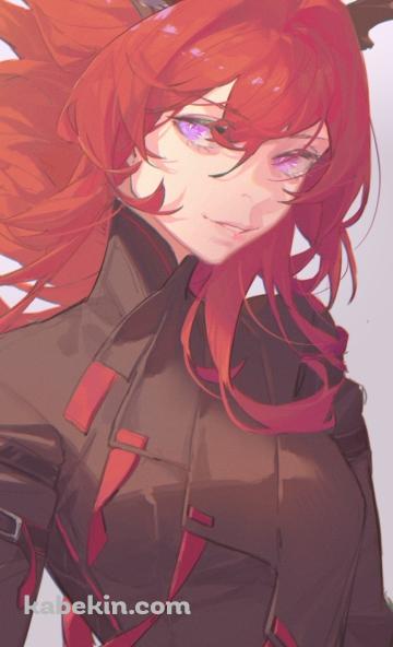 右手で赤い髪を触るスルト / アークナイツのAndroidの壁紙(360px x 592px) スマホ用