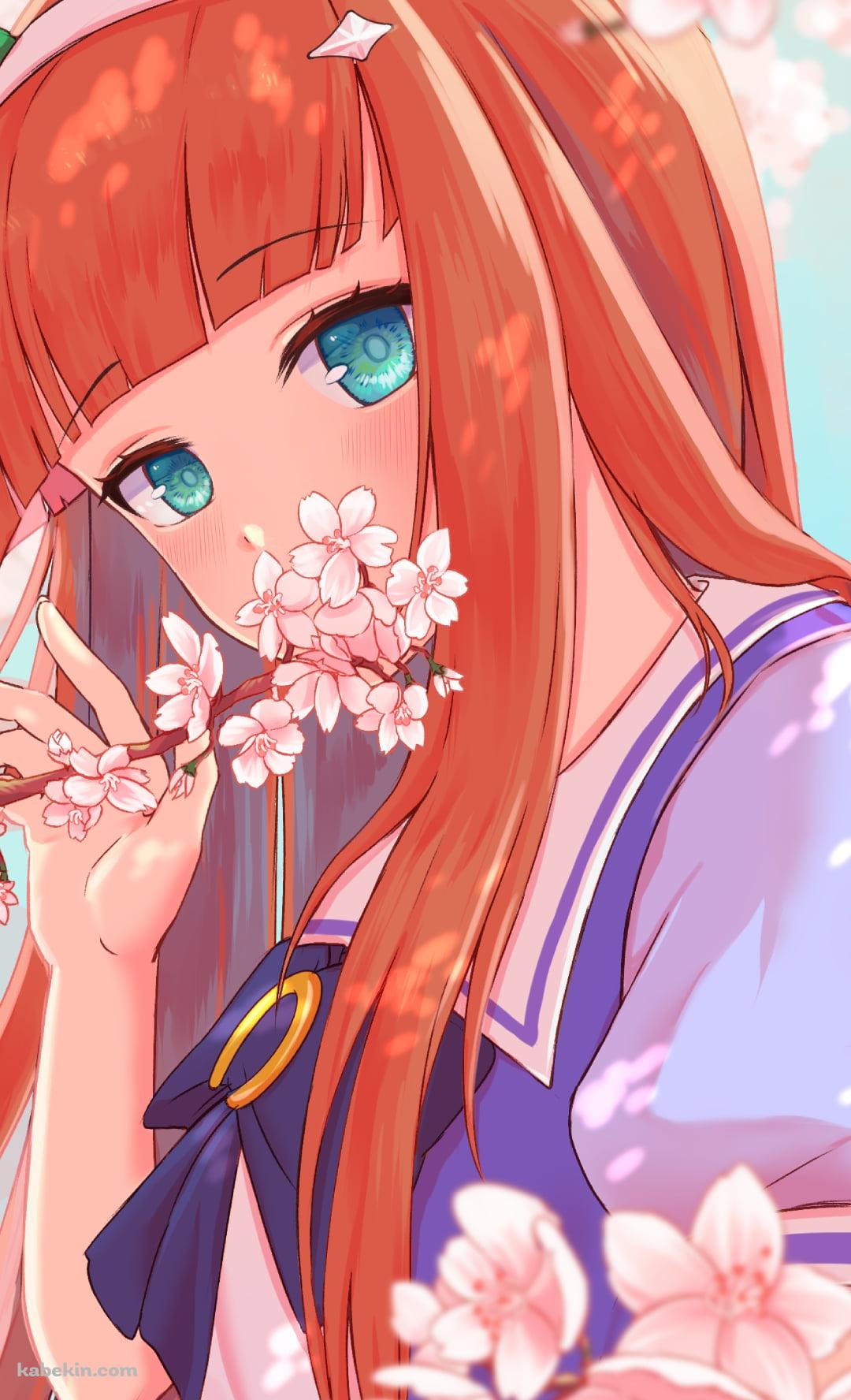 桜の花の匂いを嗅ぐサイレンススズカ / ウマ娘プリティーダービーのAndroidの壁紙(1080px x 1776px) スマホ用