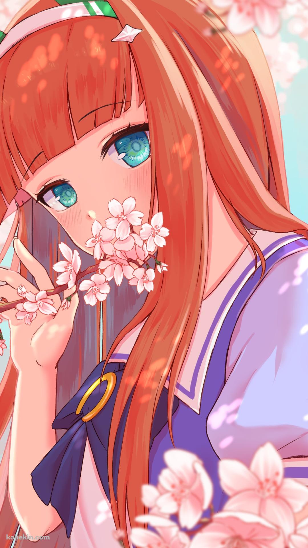 桜の花の匂いを嗅ぐサイレンススズカ / ウマ娘プリティーダービーのAndroidの壁紙(1080px x 1920px) スマホ用