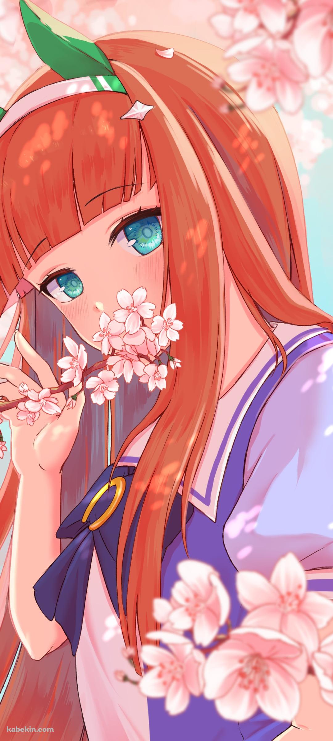 桜の花の匂いを嗅ぐサイレンススズカ / ウマ娘プリティーダービーのAndroidの壁紙(1080px x 2400px) スマホ用