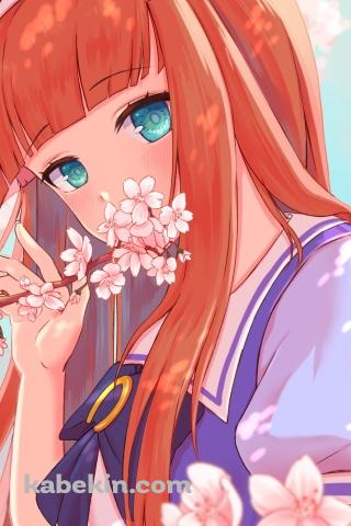 桜の花の匂いを嗅ぐサイレンススズカ / ウマ娘プリティーダービーのAndroidの壁紙(320px x 480px) スマホ用