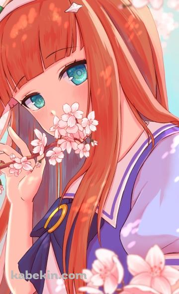 桜の花の匂いを嗅ぐサイレンススズカ / ウマ娘プリティーダービーのAndroidの壁紙(360px x 592px) スマホ用