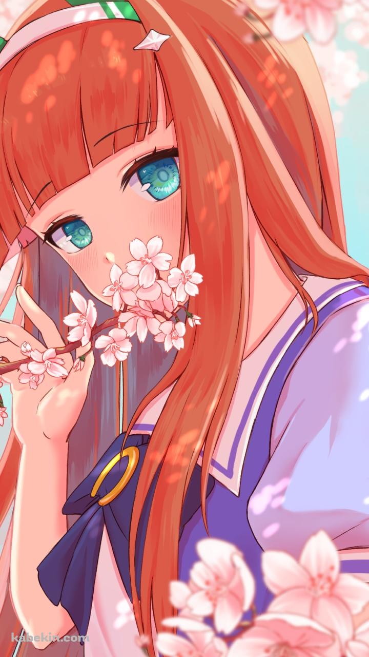 桜の花の匂いを嗅ぐサイレンススズカ / ウマ娘プリティーダービーのAndroidの壁紙(720px x 1280px) スマホ用